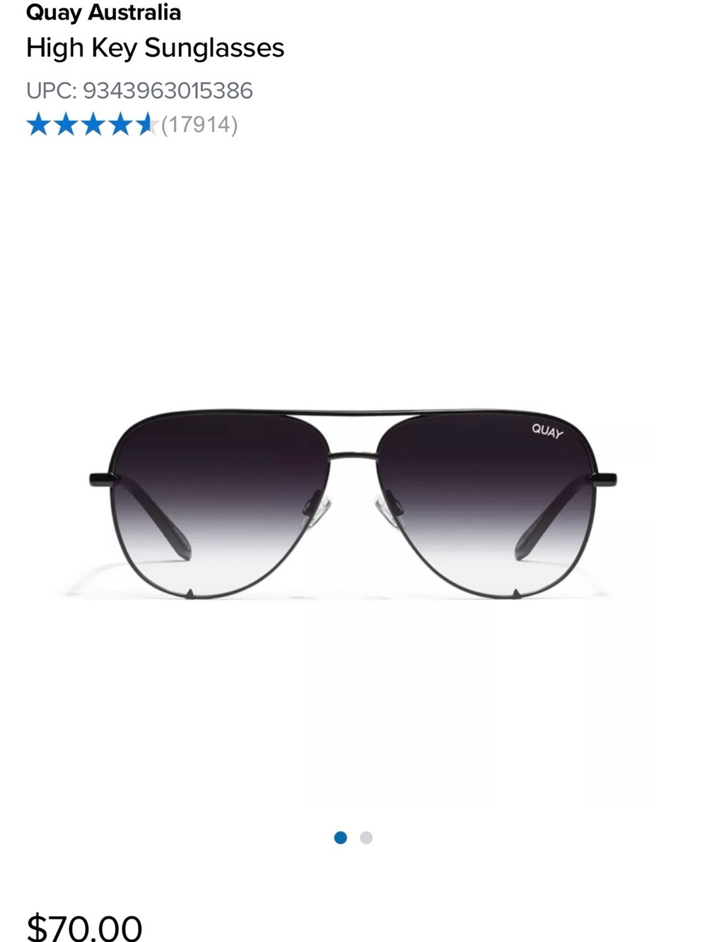 Quay Australia Black Aviator Sunglasses